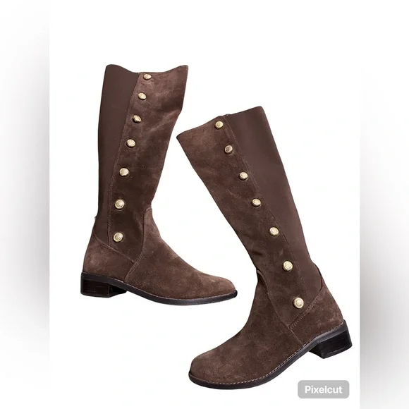 Vince Camuto Chocolate Knee High Boots with Gold Accents - Picture 1 of 10